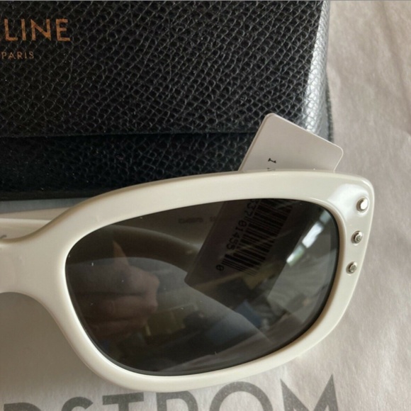 Celine CL40072i 25N Rock Rectangular Acetate Sunglasses, White/Gray - Picture 5 of 7